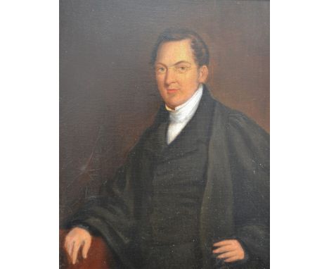 19th Century portrait of a man wearing spectacles Oil on board 10.25" x 8.25"