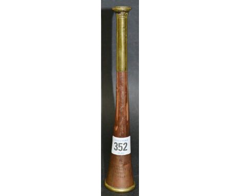 Victorian copper and brass hunting horn by Boosey & Co, 295 Regent Street, London. No. 55401, length 9".