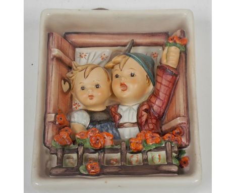 Goebel Hummel rectangular wall plaque modelled as two children at a window, no . 125,height 5"