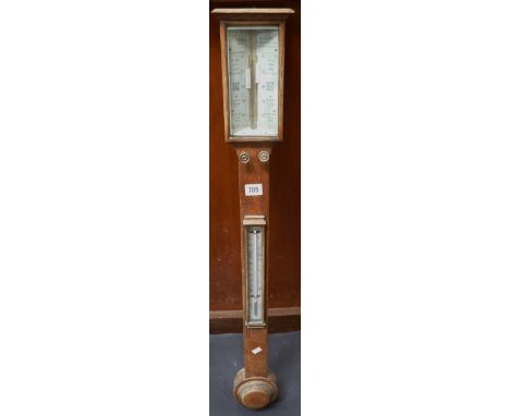 19th Century oak cased stick barometer by Army and Navy Stores, with ivory scales, height 36".