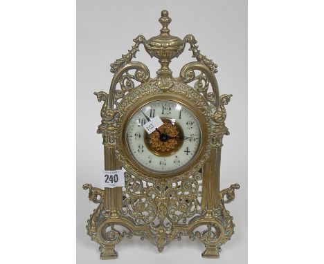 Ornate cast brass easel timepiece, height 12.5".