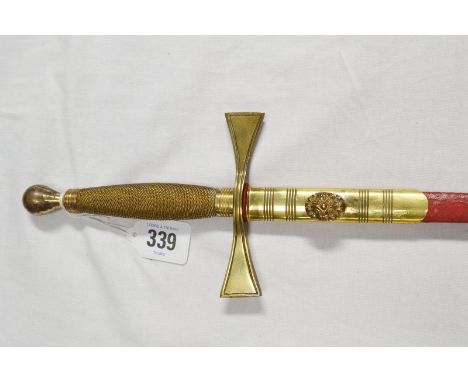 20th Century Masonic ceremonial sword by Wilkinson, red leather covered sheath, length 34".