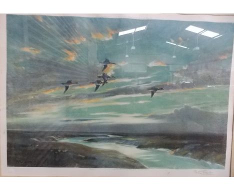 After Peter Scott Ducks in Flight Signed colour print, blind stamp 15.75" x 21.25"