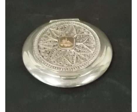 Indian white metal compact, with filigree hinged lid.