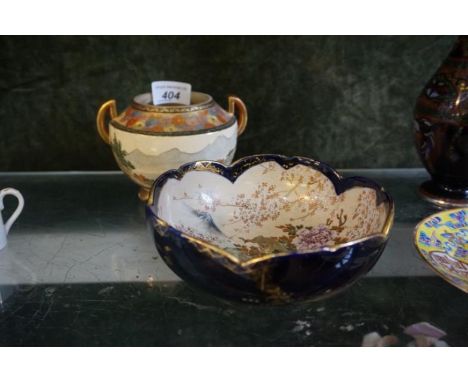 Two pieces of Japanese Satsuma pottery, Meiji Period (1868-1912), to include a circular bowl with scalloped rim, the exterior