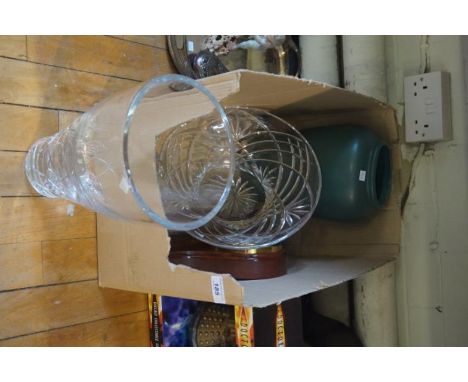 A good quality pedestal cut glass bowl and an large Edinburgh crystal posy vase, modern mantel clock etc.