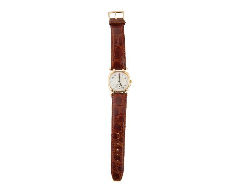 with mechanical movement, cream enamel dial, roman numerals, small seconds, with gold case, the dial signed Leroy, with origi