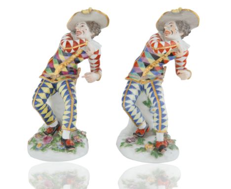 modelled after Peter Reinicke and J.J. Kaendler and based on Italian Commedia dell'Arte 'Pulcinella Figure', each on a mound 