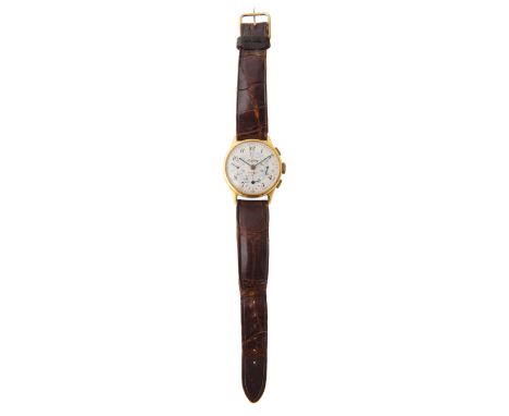 with mechanical movement, enamel cream dial with Arabic numerals, small seconds, with blued steel hands and gold-plated case,