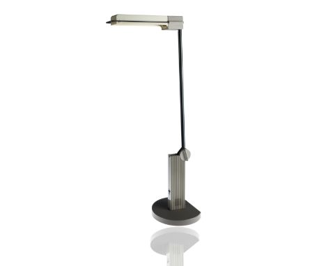 an agile fluorescent work table lamp, made from metal and plastic, manufactures mark, designer, made in Italy and model under