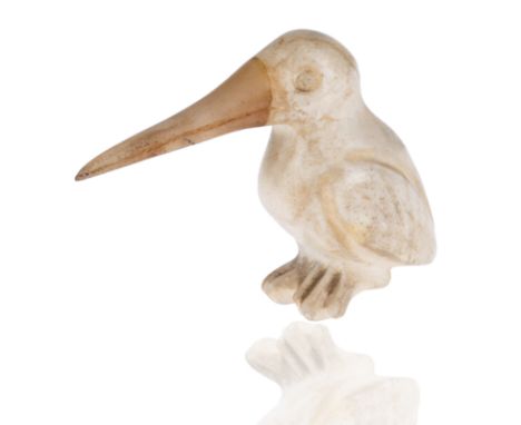 depicted seated, with a rounded body of light brown stone, the beak formed from a different hardstone; height: 5.5 cm (2 1/8 