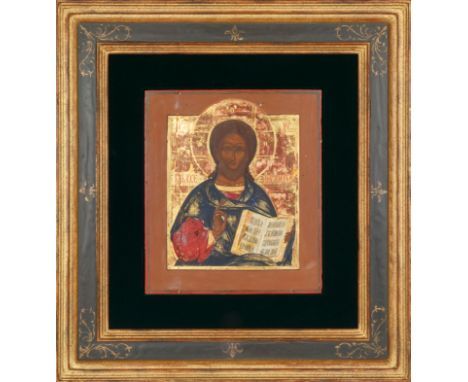 depicting Christ Pantocrator, egg tempera, gilt and gesso on wood panel; dimensions: 30.8 x 26.8 cm (12 1/8 x 10 1/2 in.)fram