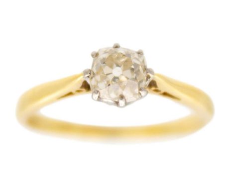 An 18ct and platinum 0.75ct old mine cut diamond solitaire ring. The old mine cut diamond of 0.75ct estimated weight, colour 