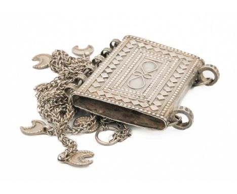 An Omani silver amulet holder/koran box. Box size 5 x 7cm, depth 1.7cm.