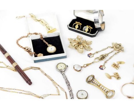 A collection of costume jewellery and accessories. To include a gold-plated lorgnette, a fountain pen by Worth &amp; Co with 