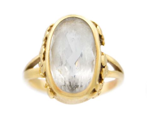 A modern high purity gold (tests 18ct) topaz cocktail ring by Rebecca Morgan Smith. Ring size N, 9.2g.