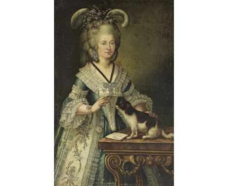 Venetian School, 18th centuryPortrait of a lady traditionally identified as Camilla Romca Morichi with her dog, three-quarter