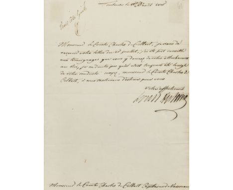 LOUIS XVIDocument signed ('Louis', possibly in a secretarial hand), being an order to the Marquis de Lannay for the release o