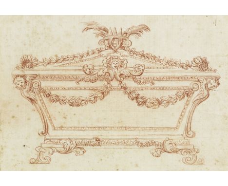 French School, 18th CenturyDesign for a casketred chalk 15 x 22cm (5 7/8 x 8 5/8in).together with three other works depicting