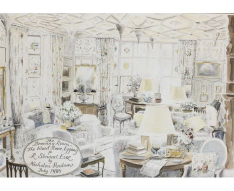 Nicky Haslam (British, born 1939)The Drawing Room at The Wood House, Epping, for Sir Rod Stewart inscribed, signed and dated 