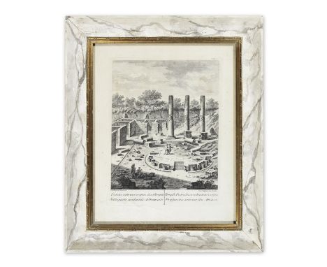 A set of six architectural engravings of Classical ruinsby various artists in marbled frameslargest 38 x 29.5cm (14 15/16 x 1
