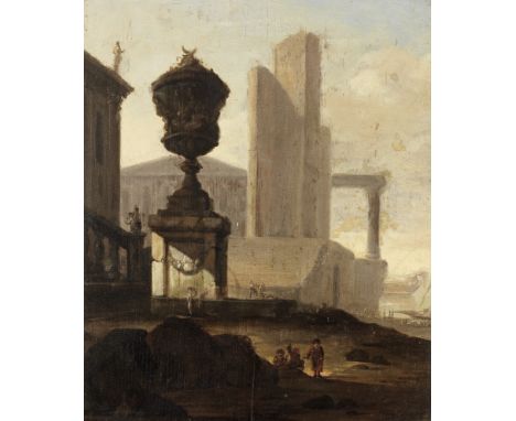 Italian School, 18th CenturyAn architectural capriccio indistinctly signed (lower left)oil on panel&nbsp;30 x 24.5cm (11 3/4 
