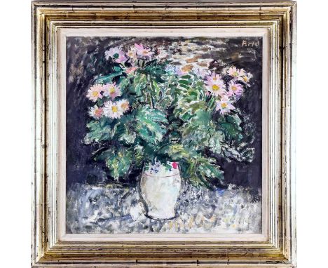 * JOHN G BOYD RP RGI (1940 - 2001), FLOWER PIECE oil on canvas, signed; further signed and titled verso 50cm x 50cm Framed an