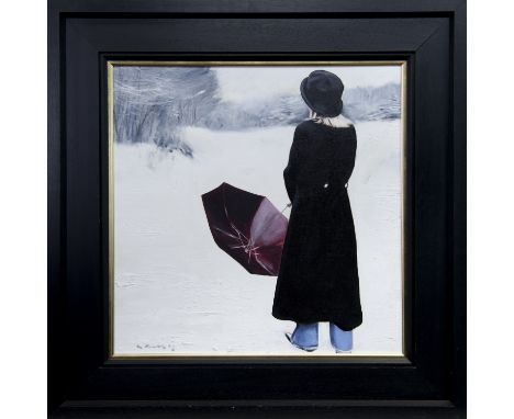 * GERARD M BURNS, WINTER WALK oil on canvas, signed 60cm x 60cm Framed. Note: The typical gallery price for a Gerard Burns 60