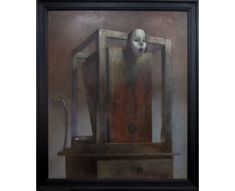 * JULIAN GORDON MITCHELL, THE CONTRAPTION oil on canvas, signed verso 120cm x 100cm Framed. Note: Julian Gordon Mitchell is a