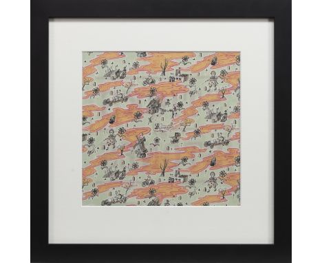 * GRAYSON PERRY RA (BRITISH b. 1960), FLO LIBERTY FABRIC textile 32cm x 32cm Mounted, framed and under glass.