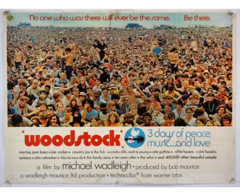 Woodstock (1970) British Quad film poster for the concert documentary featuring Jimi Hendrix and The Who, this being a first 