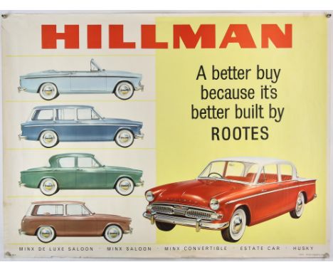 Hillman - Vintage automobile poster from 1960's, Printed in England, rolled, 29 x 39 inches.  