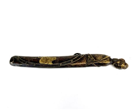 A reproduction Japanese dagger with bronze hilt and scabbard, L. 29cm.