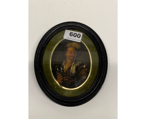A framed oval 18th century oil on copper portrait of a gentleman drinker with an indistinct signature, dated 1771, frame size