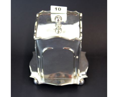 An Art Nouveau silver plated tea caddy by Roberts &amp; Belk, H. 17cm.