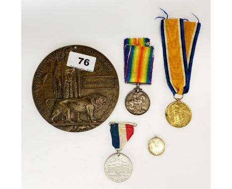 Two WWI service medals for 5196 PTE Private. P. Nolan, Irish Guards, together with his bronze death plaque, a coronation meda