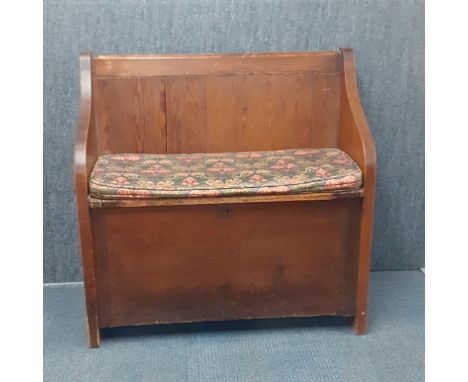 A dark painted pine bench/ trunk 100 x 98 x 39cm.