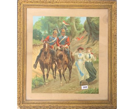 A 19th century gilt framed military polychrome print entitled 'Autumn manoeuvres' frame size 60 x 65cm.