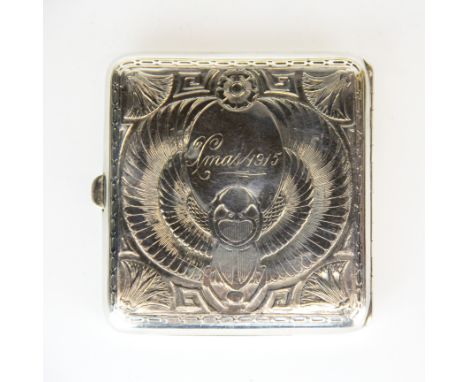 An American sterling silver cigarette case with elaborate Eastern engraved design by R. Blackinton &amp; Co, Mass. Engraved f