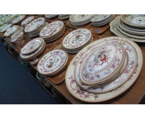 Six trays of 19th Century Royal Worcester dinnerware items on a white ground with Chinese floral type decoration comprising: 