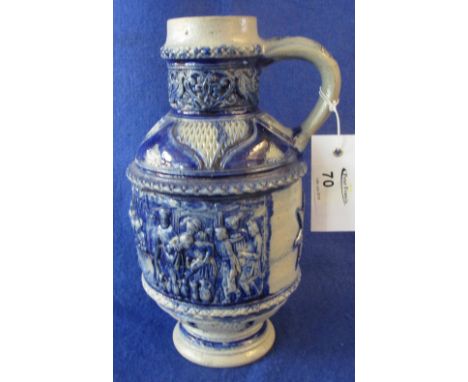 Rheinish stoneware, baluster shaped jug or flagon with relief figural panel.