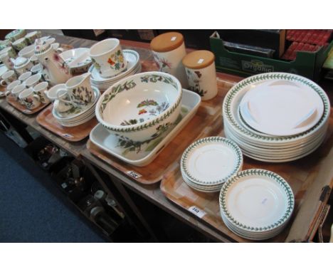 Five trays of Portmeirion 'The Botanic Garden' items to include: various plates; pedestal bowl; cups; saucers; teapot; canist