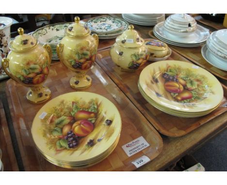 Two trays of Aynsley 'Orchard Gold' items to include: pair of baluster lidded vases; lidded sucrier; trinket box and various 