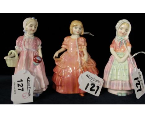 Three Royal Worcester bone china figurines: 'Tinkle Bell', HN1677; 'Tootles', HN1680 and 'Rose', HN1368. (3)