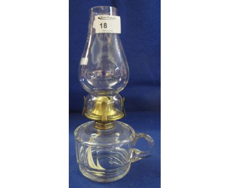 Early 20th Century glass, single burner, chamber oil lamp with glass chimney.