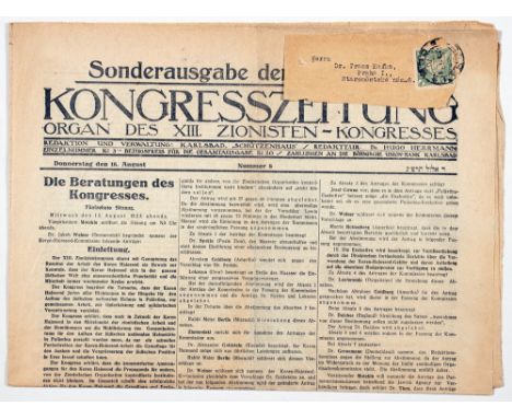 Franz Kafka - Sonderausgabe der »Selbstwehr«. Kongresszeitung. Organ des XIII. Zionisten-Kongresses. [Prag] und Karlsbad, 16.