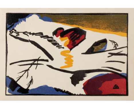 [Wassily] Kandinsky. Klänge München, R. Piper [1913]. Mit 56 Holzschnitten, davon zwölf der 25 ganzseitigen in Farbe. Origina