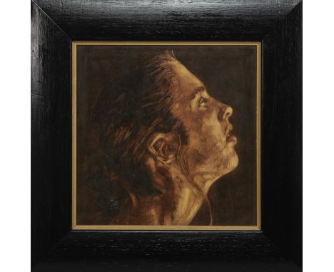 * GRAEME SHARP, CLAIRE II oil on board, signed, titled and dated 1998 verso image size 30cm x 30cm, overall size 45cm x 45cm 