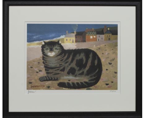 * MARY FEDDEN OBE RA RWA (BRITISH 1915 - 2012), CAT ON A CORNISH BEACH limited edition print on paper, signed and numbered 47