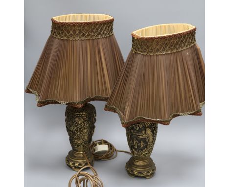 A pair of gilt composition Chinese style table lamps